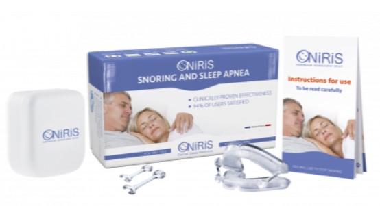 An Oniris mandibular advancement splint, a two-part dental device
